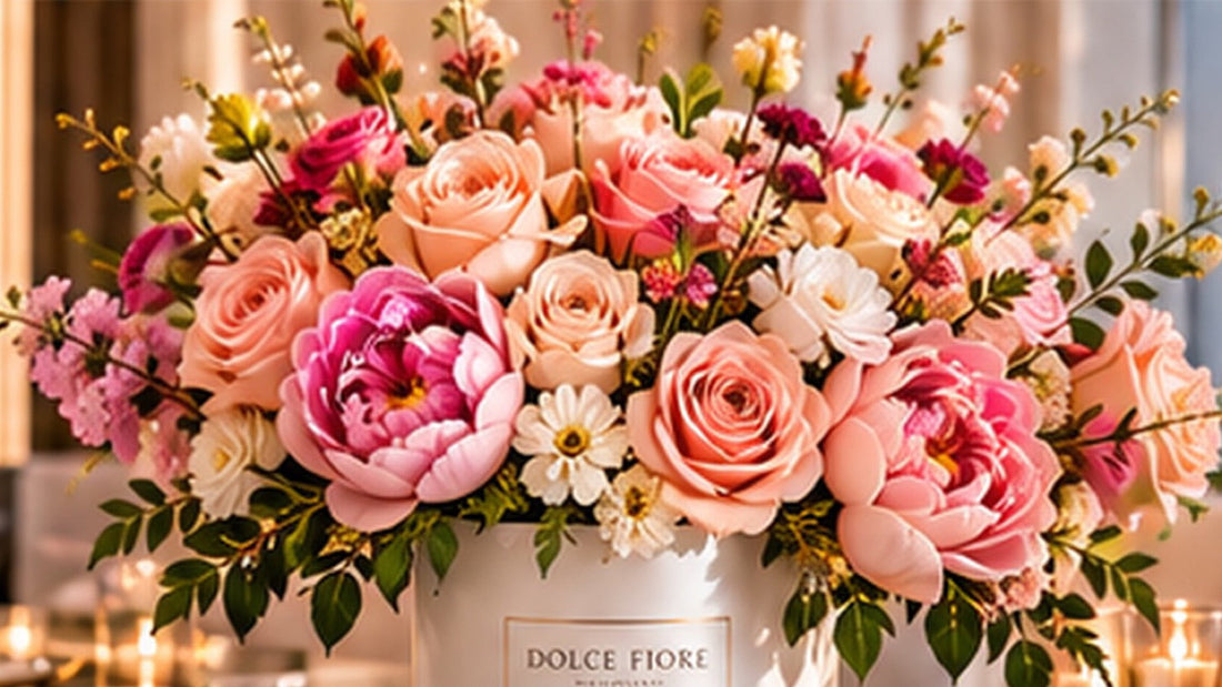Pink and peach sympathy flower arrangement in a refined interior